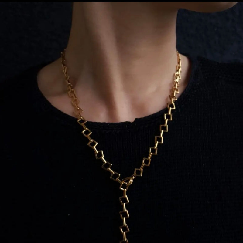 square chain necklace 24k gold ion plated for daily wear 