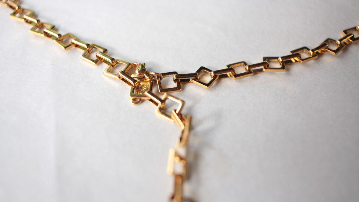 square chain necklace 24k gold ion plating for daily wear 