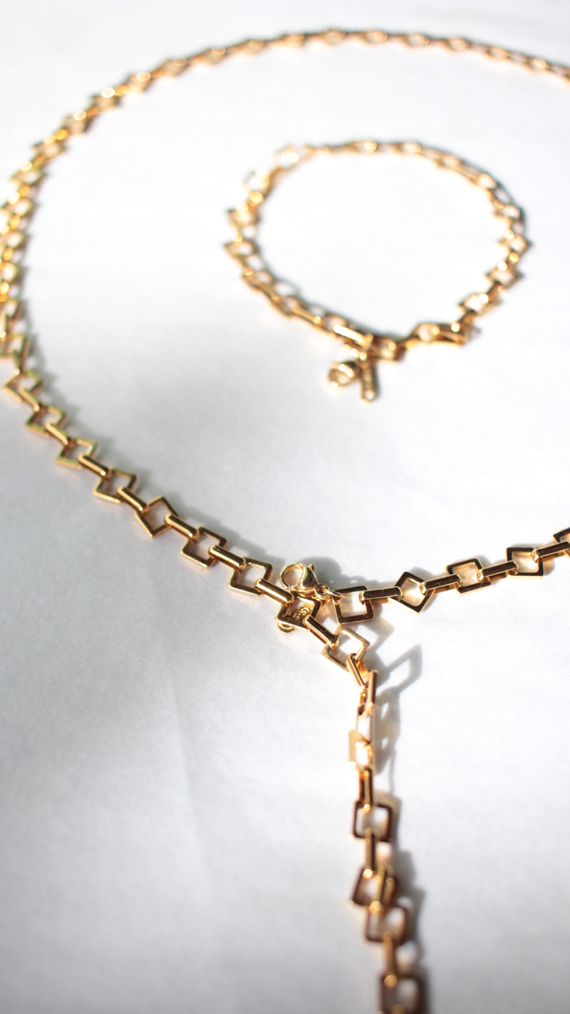 square chain necklace 24k gold ion plated for daily wear