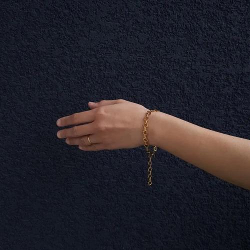stock take jewellery sale square chain bracelet 24k gold ion plated for daily wear, gift for mum.