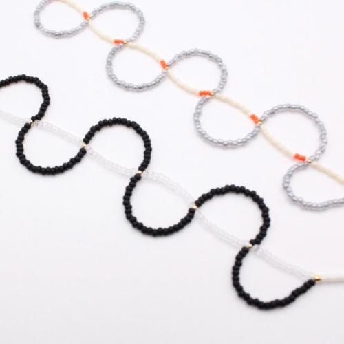 Wave beads chocker black and white Japanese handmade unique design for sensitive skin 