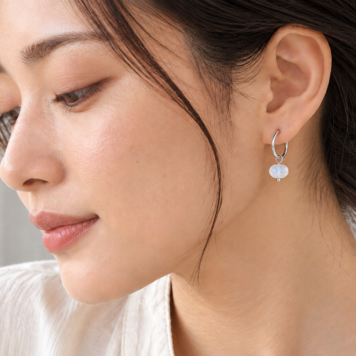 white opal crystal charms with silver hoops handmade 